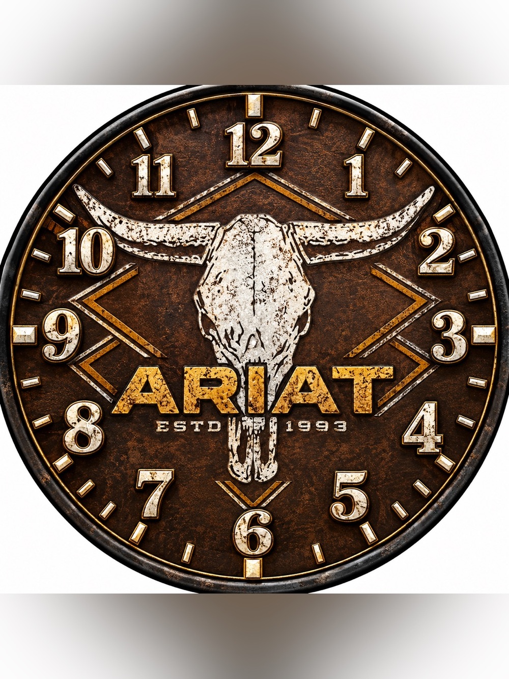 Ariat Brown and Cream Longhorn 9” Wall Clock with Gold Accents